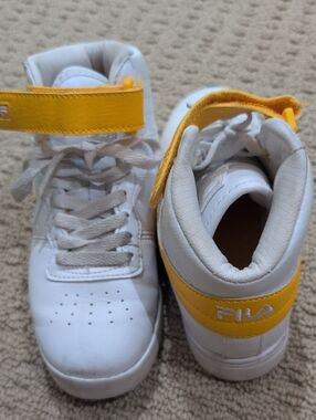 Fila Kids White and Yellow High-Top Sneakers